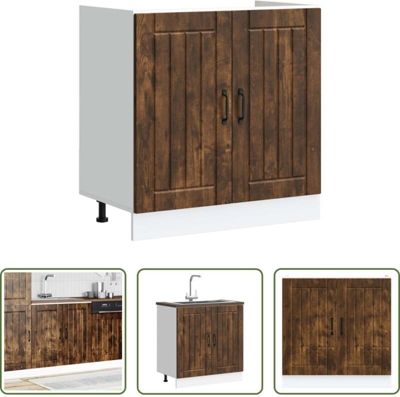 vidaXL Holzwerkstoff - Spülenunterschrank Lucca Räuchereiche Holzwerkstoff