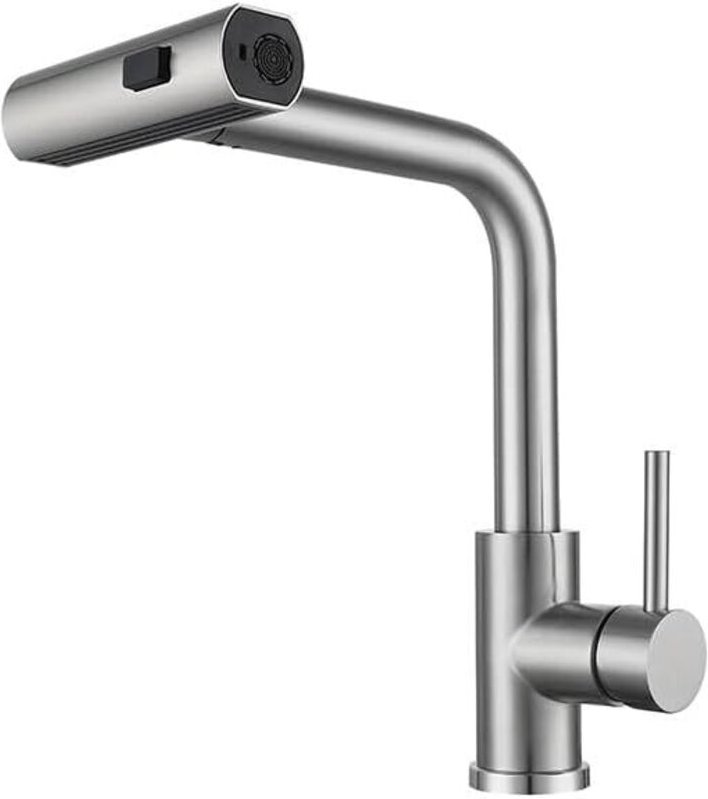 Küchenarmatur aus Edelstahl mit ausziehbarer Brause, Einloch-Küchenarmatur mit schwenkbarem Auslauf, Einhebelmischer für...