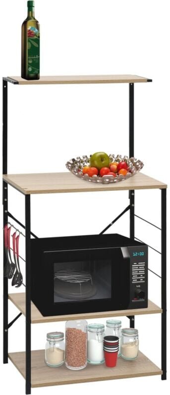 Mikrowellenregal Schwarz Eiche 60x39,6x123 cm Holzwerkstoff Vidaxl