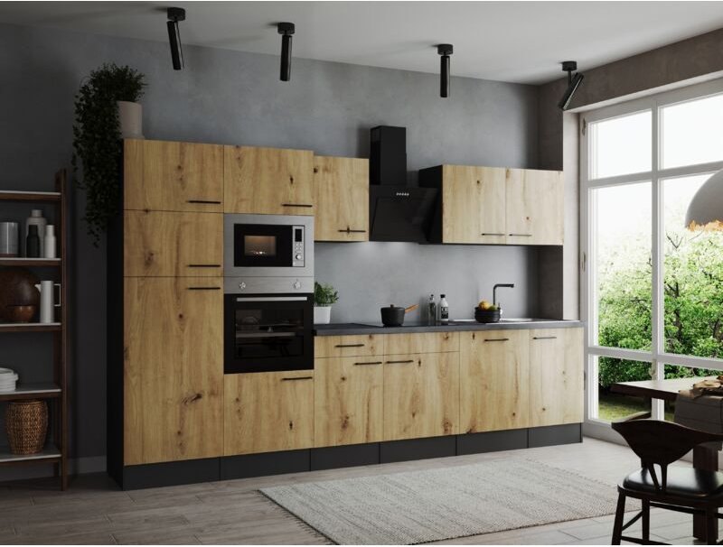 Küche Küchenzeile Küchenblock Grau Matt Artisan Eiche Oliver 340 cm Respekta