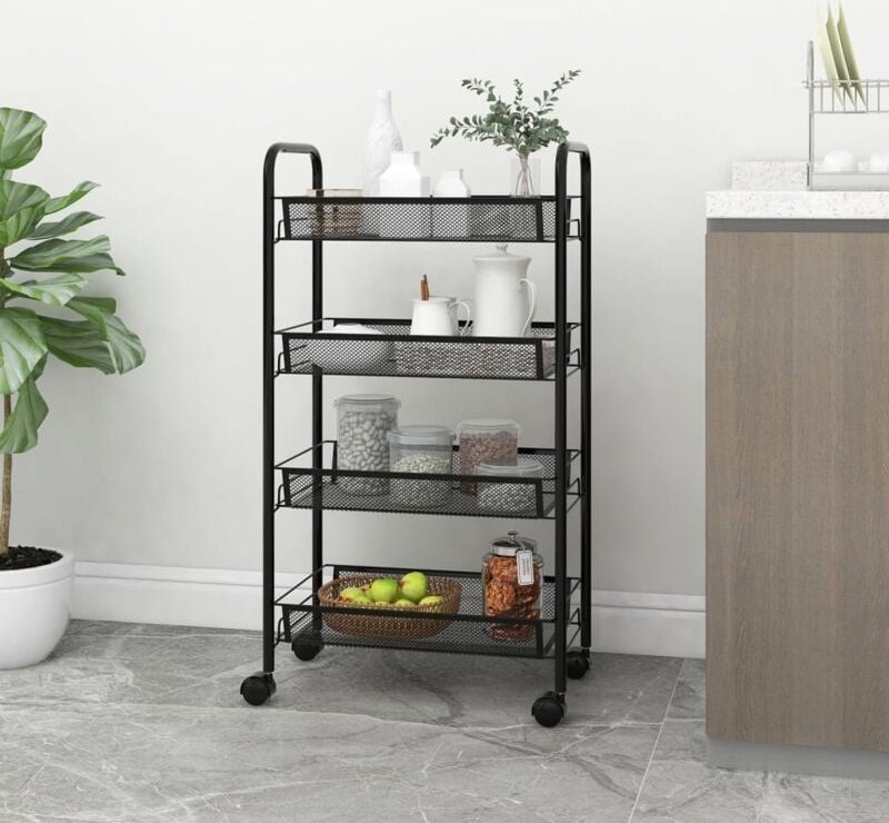 vidaXL Küchenwagen 4 Etagen Schwarz 46x26x85 cm Eisen