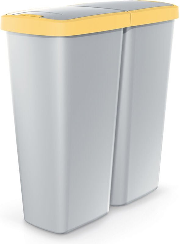 Monzana® Mülleimer Küche 50L 2 Fächer mit Deckel Druckknopf Abfalleimer Büro Papierkorb Biomüll Gelber Sack Mülltrennsys...