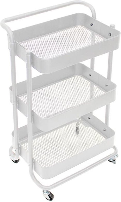 Küchenwagen Metall Weiß auf Rollen mit 3 Körben, Höhe 84cm