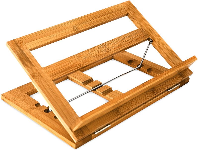 Relaxdays Kochbuchständer, neigungsverstellbar, HxBxT: 22x33x22,5cm, Buchständer aus Bambus, natur, für Küche/Büro