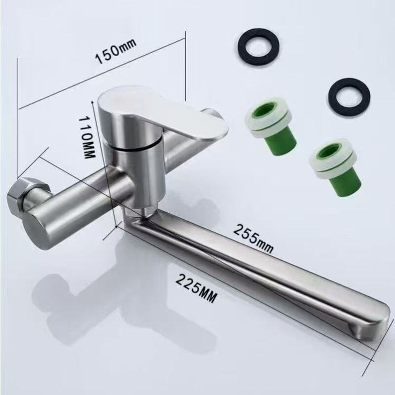 Küchen-Wandarmatur, Edelstahl-Wandmischbatterie, 360° schwenkbar für Küchenspüle, Warm- und Kaltwasser, verstellbare Bef...