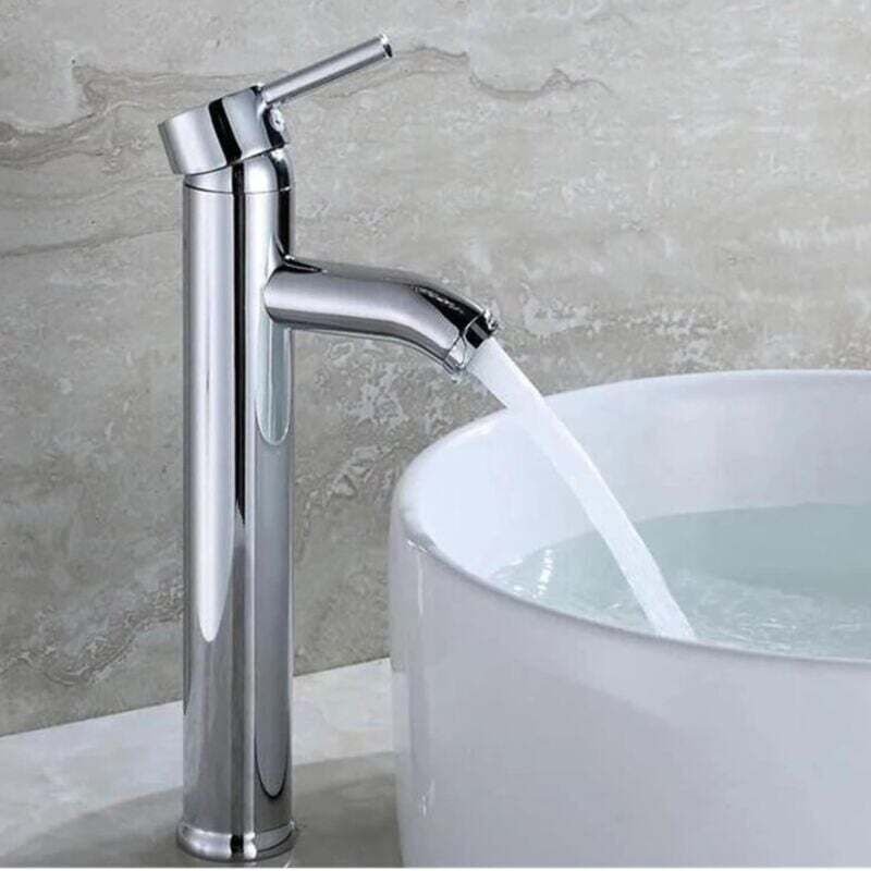 Hohe Waschtischarmatur, elegante Waschtischarmatur, geeignet für Badezimmer und Waschbecken, verchromtes Messing.