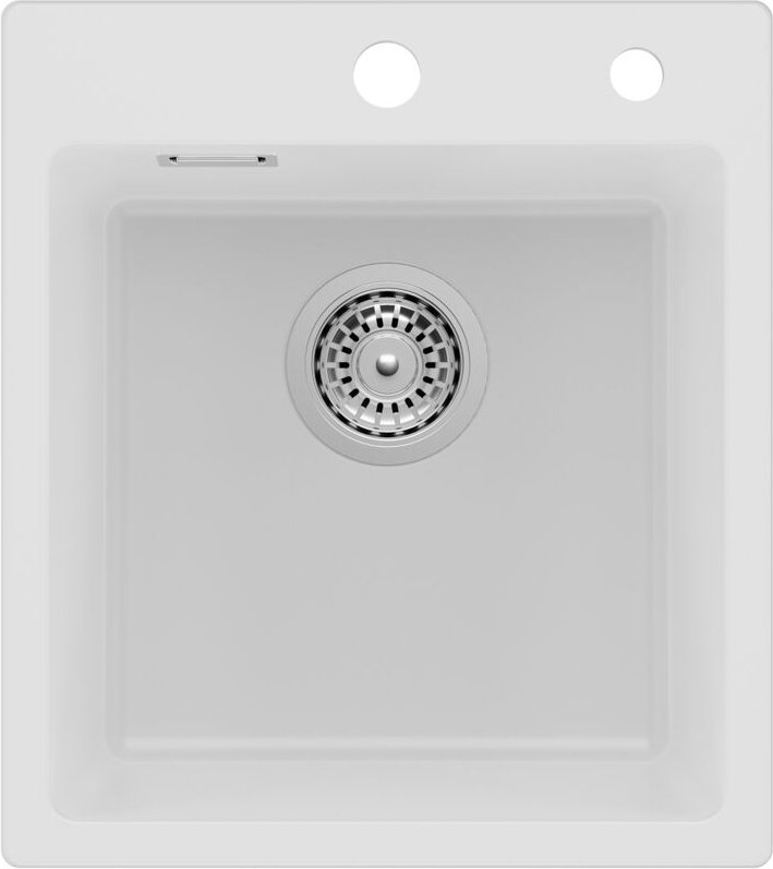 Weiß Granitspüle 40 x 45 cm Spülbecken Granit, Weiß Küchenspüle klein Granit Einbauspüle mit Siphon Ab- und Überlaufgarn...