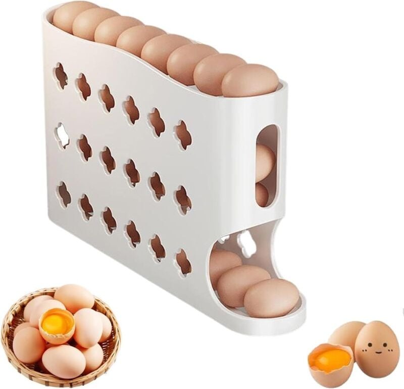 Eierhalter für 30 Eier, Eierspender, automatisches Rollen, 4-stufiger automatischer Eierhalter zum Rollen für den Kühlsc...