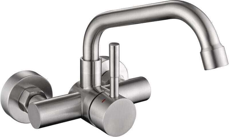 Silberne, wandmontierte Küchenarmatur, um 360° drehbare Wandarmatur, Armatur aus Edelstahl 304