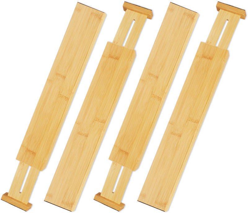 Set mit 4 Schubladenteilern, Bambus, verstellbarer Möbelteiler für Besteck, Schreibtisch, 6 x 1,5 x 56 cm, natürlich