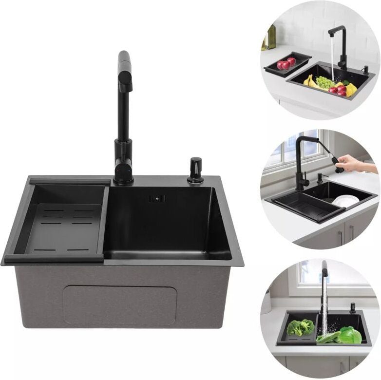 Edelstahl Einbauspüle 50x45cm, Spüle Küche mit Armatur Ablaufgarnitur+ Ablauf-Set + Seifenspender, Spülbecken Waschbecke...