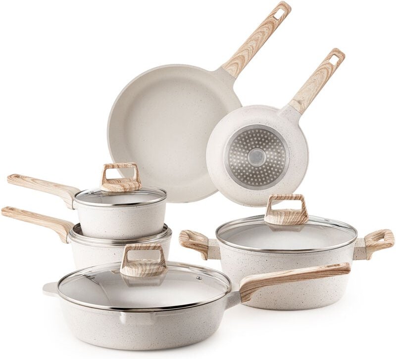 Mophorn 17-teiliges Granit-Antihaft-Kochgeschirr-Set, induktion kompatibles Küchen-Kochset mit Bratpfannen, Saucen pfann...