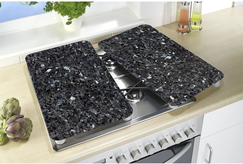Thumbnail - Maximex Herdabdeckplatte Universal Blauer Marmor 2er Set, für alle Herdarten, Schwarz, Gehärtetes Glas braun, Kunststoff...
