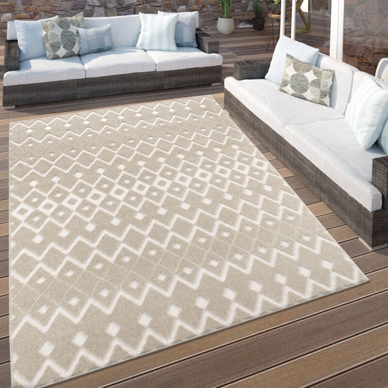 Paco Home - Outdoor Teppich Wetterfest Balkon Wohnzimmer Boho Skandi Geometrisch 3D Beige 60x100 cm