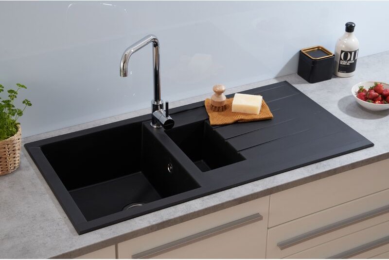 Küchenspüle Einbauspüle Spüle Granit Mineralite 100x50 Schwarz Respekta Houston