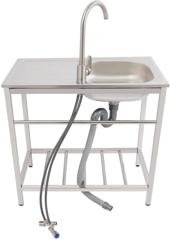 Freistehend Edelstahl Spültisch mit Wasserhahn Spülbecken Küchenspüle Edelstahlspüle zur Erweiterung der Outdoorküche fü...