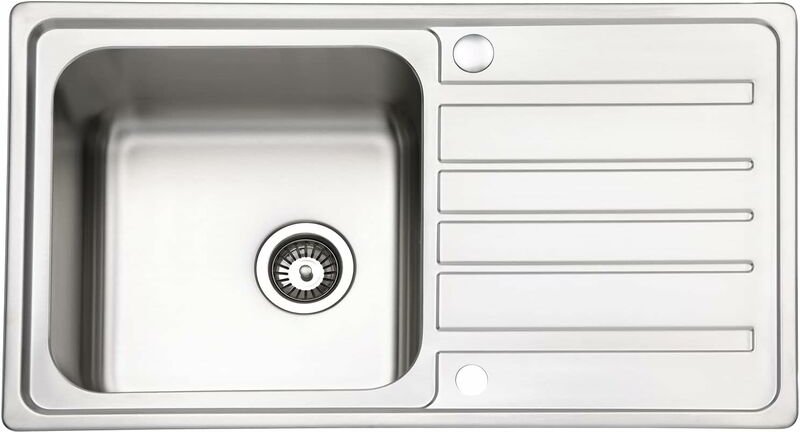 Küchenspüle 1 Becken Einsatz, 860 x 500 mm Umkehrbarem Abtropffläche Waschbecken aus Edelstahl Einbau mit Abfallsieb - J...