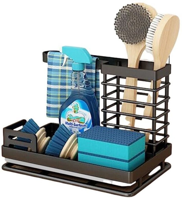 Schwammhalter für Küchenspüle, 24,5 x 15 x 16 cm, schwarzes Spülbeckenregal aus Eisen, 2 Stück