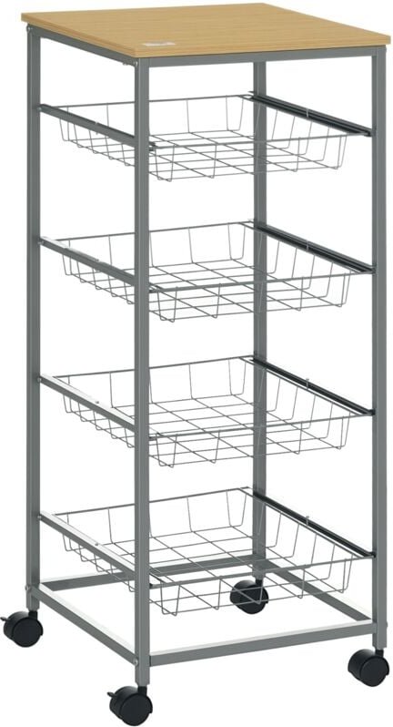 HOMCOM Küchenwagen Rollwagen mit 4 Ebenen Küchenregal mit Metallkörben, Allzweckwagen auf Rollen, Aufbewahrungswagen für...