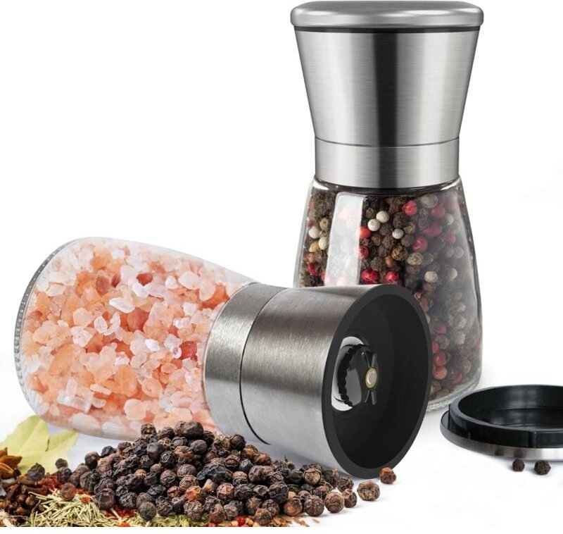 2-teiliges Pfeffermühlen-Set, verstellbare Salz- und Pfefferstreuer, Pfeffermühle mit Keramikmahlwerk, für Zuhause oder ...