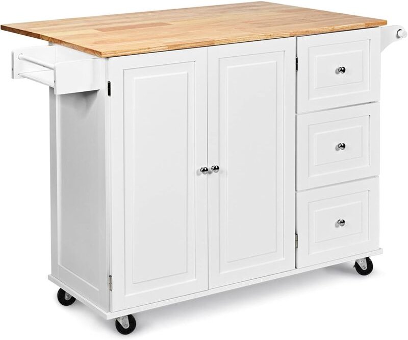 Küchenwagen mit erweiterter Tischplatte & Schubladen & verstellbare Ablage, Servierwagen mit Handtuchhalter & Gewürzrega...