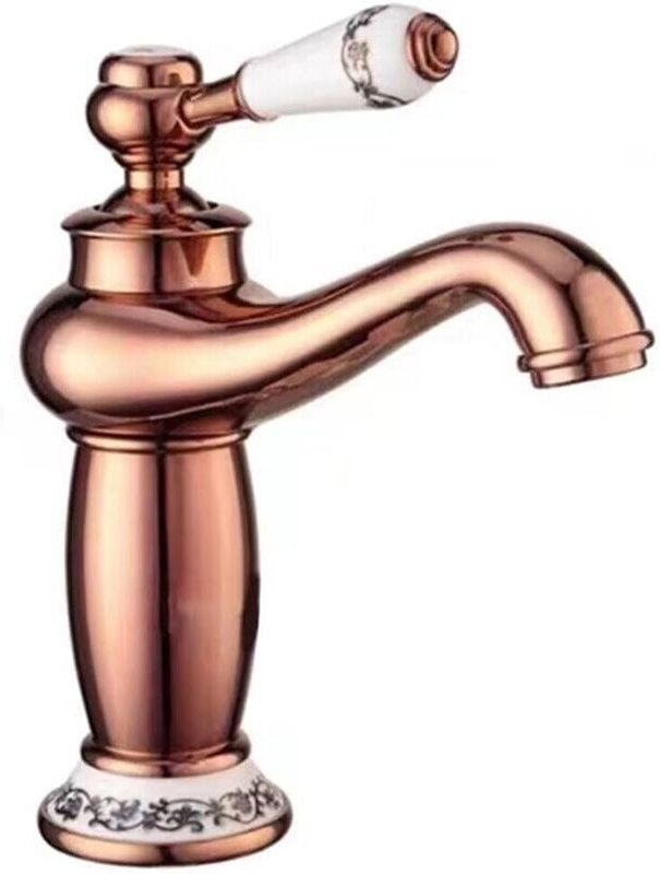 Messing-Waschtischarmatur, Einloch-Waschtischarmatur mit niedrigem Auslauf, Einhebelmischer, Warm-/Kaltwasserarmatur (Ro...