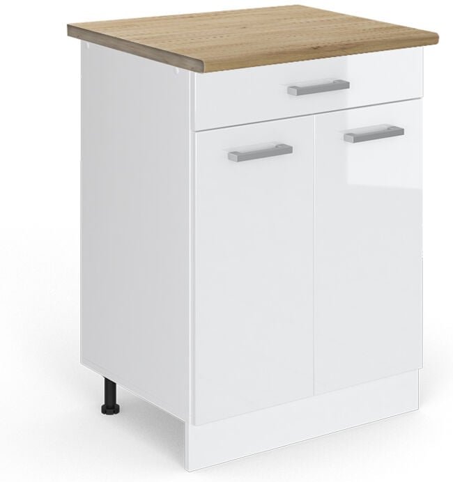 Vicco - Küchenunterschrank R-Line, Weiß Hochglanz, 60 cm mit Schublade, ap Eiche
