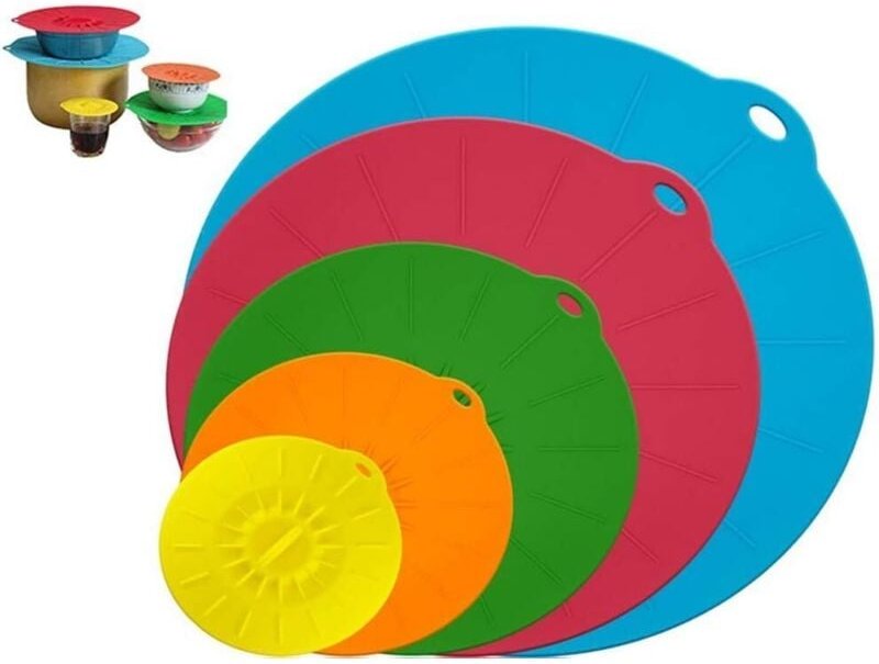 Rnemitery - Silikondeckel, 5 Stück, verschiedene Größen, Silikon-Frischhaltedeckel, für Schüsseln, Töpfe, Teller, Tassen...