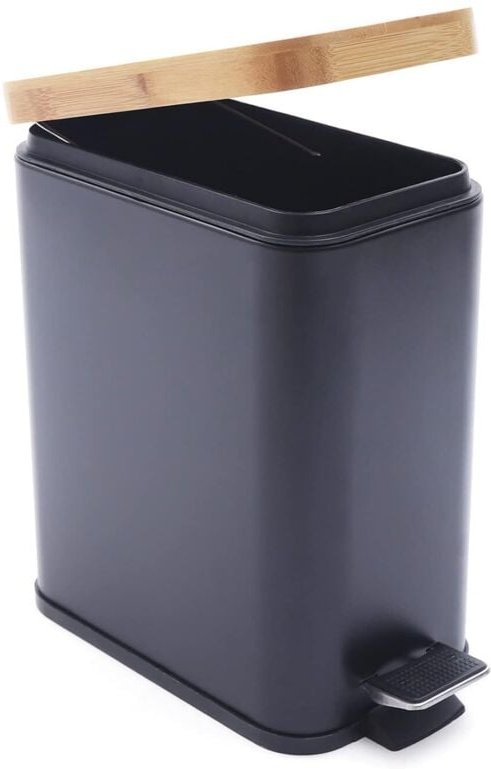 5 Liter Kleiner Mülleimer Abfalleimer Mülltrenner mit Fußpedal und Bambus-Deckel Tragbare Treteimer für Schlafzimmer, Wo...