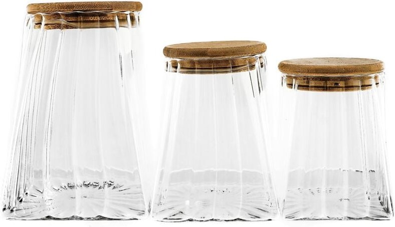 Elegante Vorratsbehälter aus Borosilikatglas 3er Set mit luftdichtem Holzdeckel