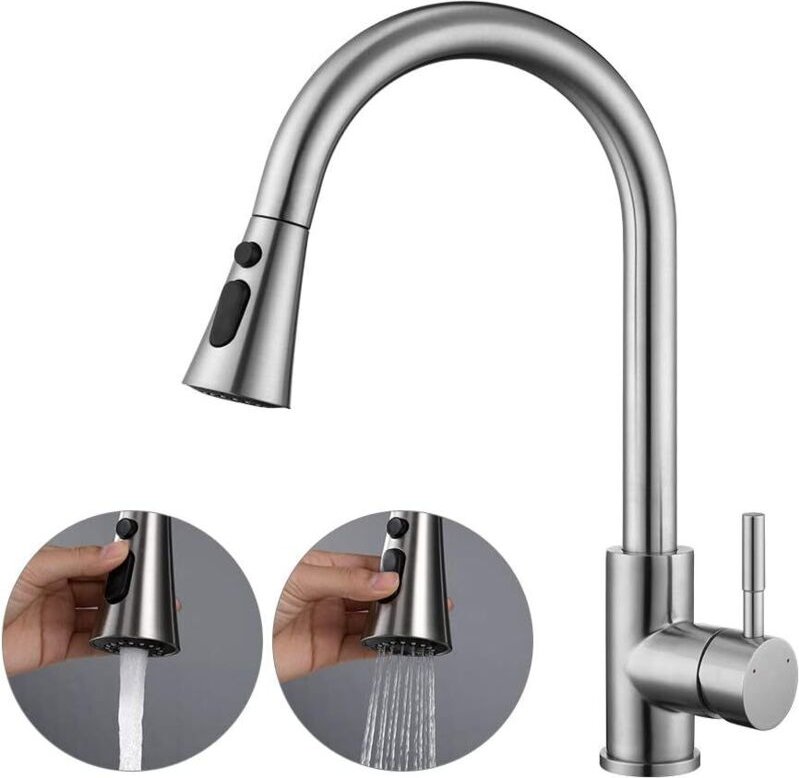 Ausziehbare Küchenarmatur mit herausziehbarem Brausekopf, Hochdruck-Küchenarmatur mit zwei Wasserstrahlmustern, 360° sch...