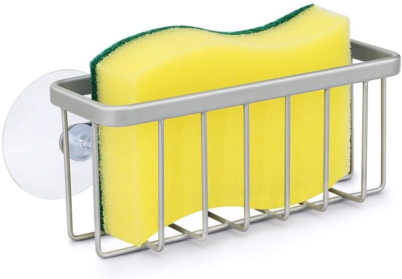 Spülbecken-Schwammhalter, Abtropfgestell, Spülbecken-Schwammhalter mit Saugnapf, Spülmittelhalter (schwarz)