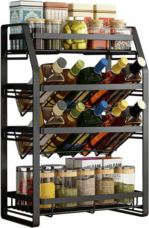 Gewürzregal Stehend Schwarz Gewürz Organizer Gewurzregalsystem Ohne Bohren 4 Etagen Abnehmbar Gewürzständer aus Metall K...