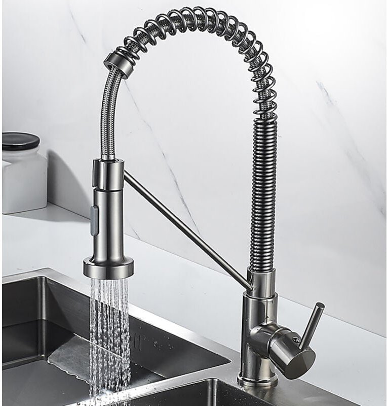 Wasserhahn Küchemit Spiralfeder, Küchenarmatur mit Ausziehbarer Handbrause, 360° Drehbarer Küchenmischer mit 2 Sprühmodi...