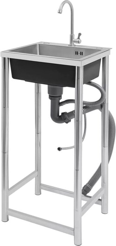 Mobile Spüle Edelstahl Küchenspüle 45x40x22cm Multifunktions Waschtisch Mit Wasserhahn Freistehende Spülbecken, Spülbeck...