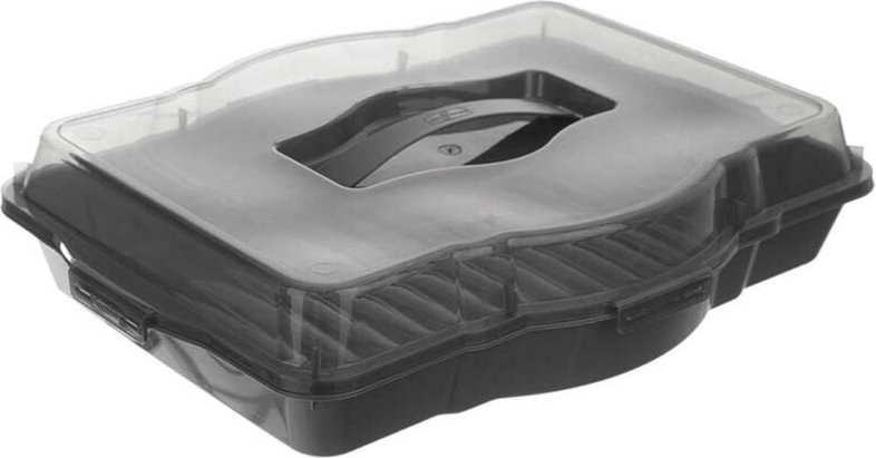 Rectangular storage container with clips and handles