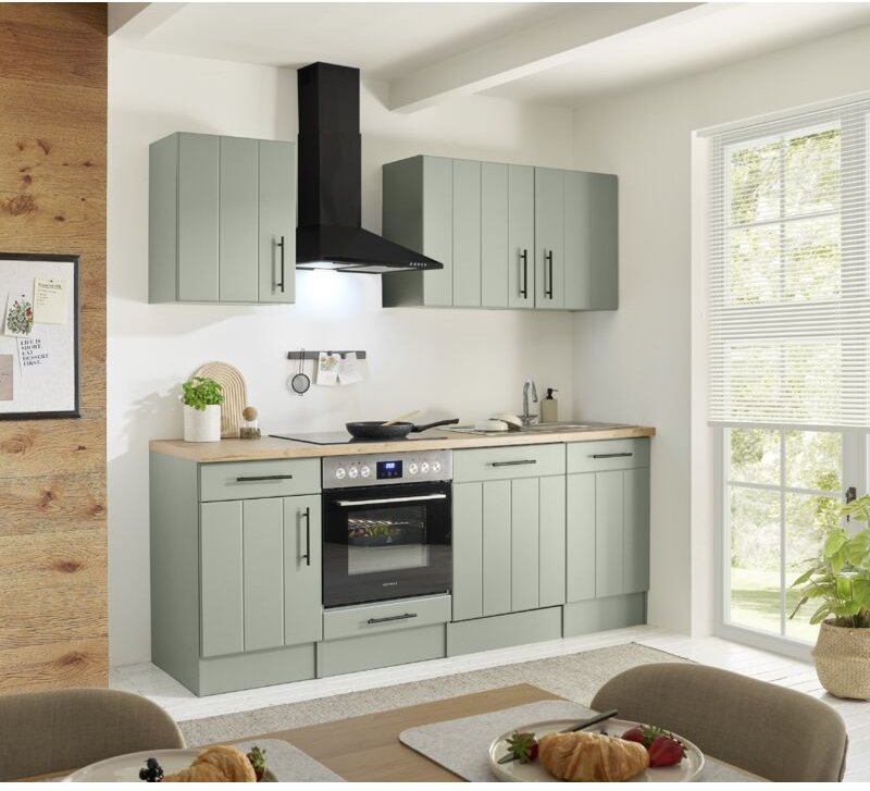 Küche Einbau Küchenzeile Landhaus Grün Anton 220 cm ohne Kühlschrank Respekta