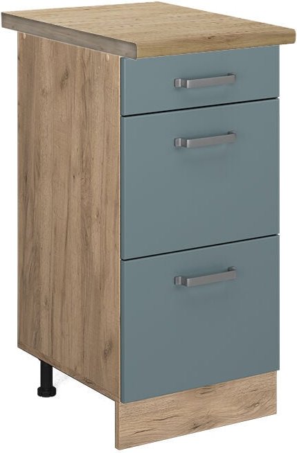 Vicco - Küchenunterschrank R-Line, Blau-Grau, 40 cm mit Schubladen, ap Eiche