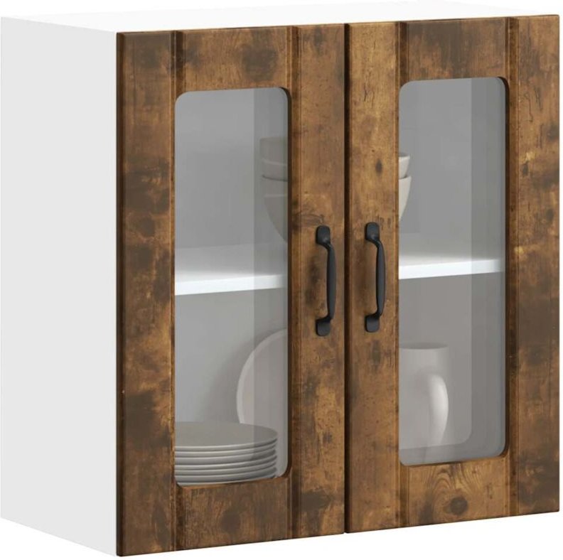 Küchen-Hängeschrank mit Glastür Lucca Räuchereiche Holzwerkstoff Vidaxl