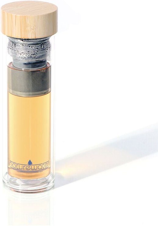 Naturewater - Doppelwandige Teeflasche mit Sieb 350ml Trinkflasche to go aus Glas mit Edelstahl Filter