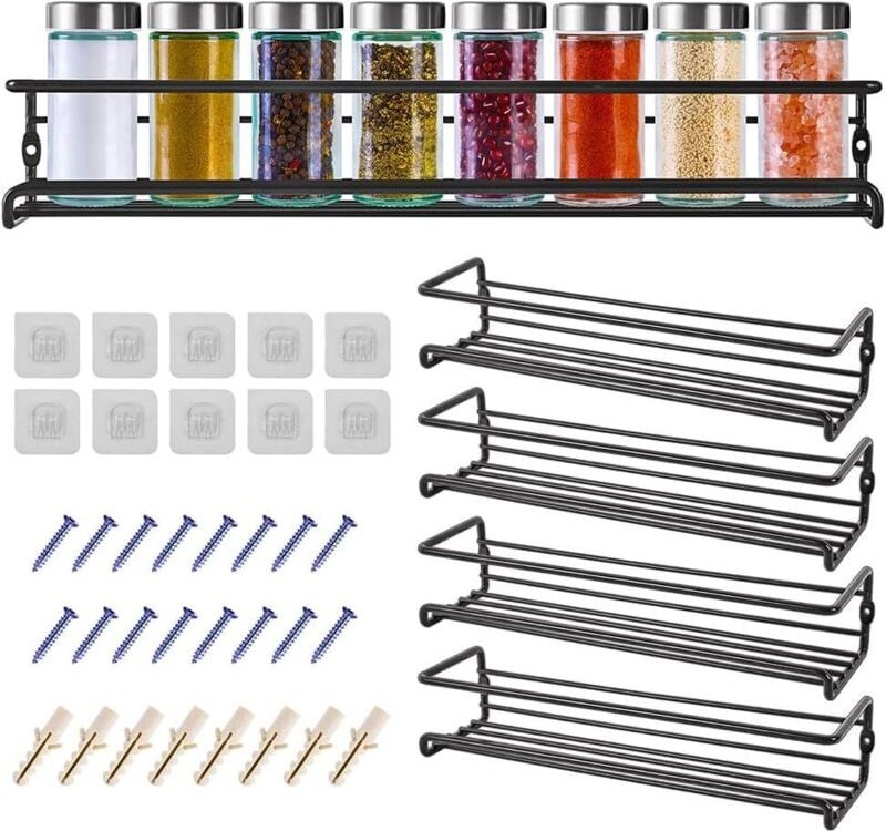 Gewürzregal aus Metall zur Wandmontage, 4-teiliger wandmontierter Küchengewürzregal-Organizer – ca. 29 × 8 × 6 cm, wandm...