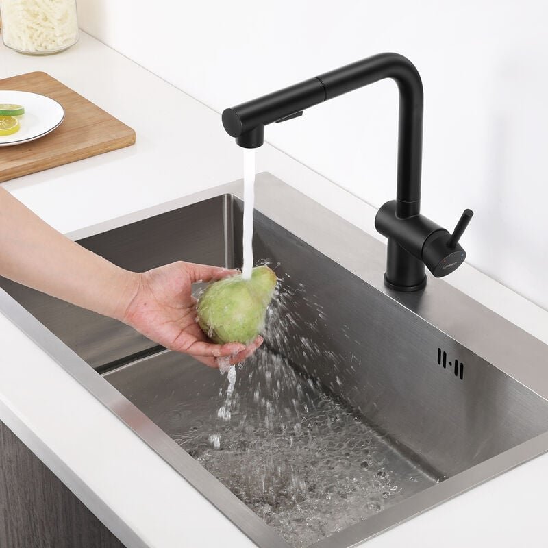 Hochdruck Küchenarmatur Ausziehbarer Schwarz, Wasserhahn Küche aus Edelstahl, Ausziehbar Spültischarmatur Einhebelmische...