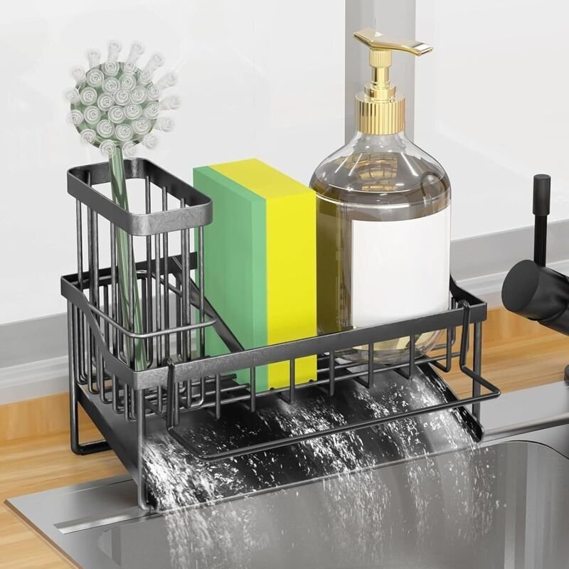 Küchenspülen-Organizer, Schwammhalter mit Bürsten- und Tuchhalter, Aufbewahrung mit automatischem Ablaufsystem – für Arb...