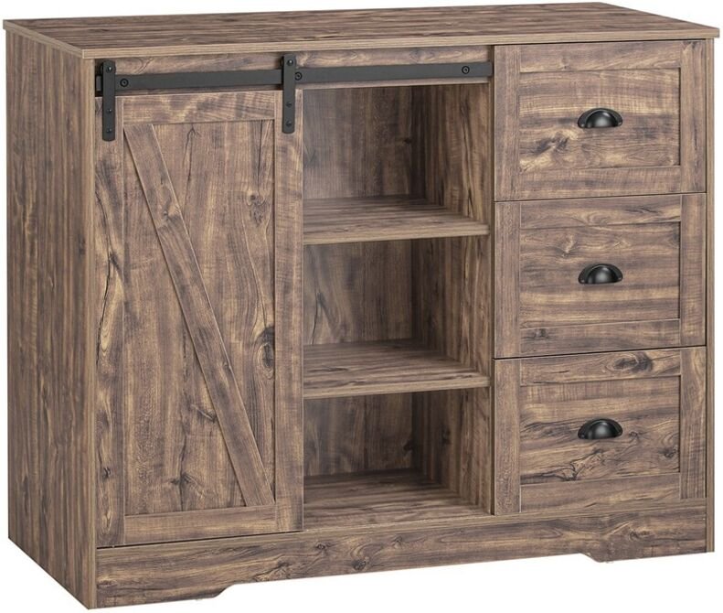 KNL08-N Kücheninsel Highborad Kommode Schrank freistehend Küchenschrank Sideboard Bartisch Esstisch Buffet Industrie-Des...