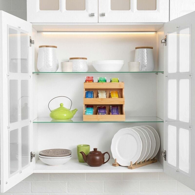 White tea bag organizer 9 compartment bamboo caddy