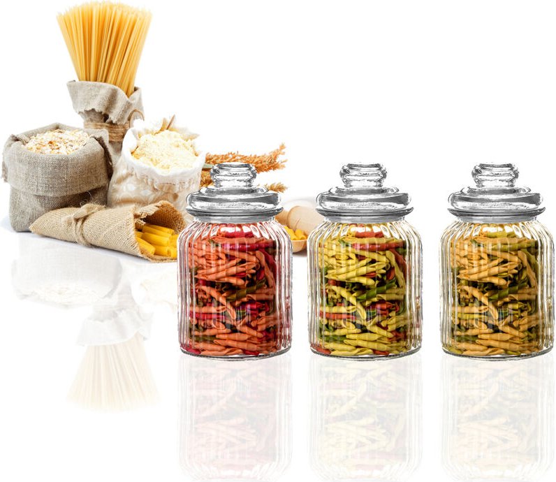 BigDean Vorratsglas 3x Bonbonglas 1,1 Liter Nostalgie Glas Behälter Vorratsdose 19x11cm
