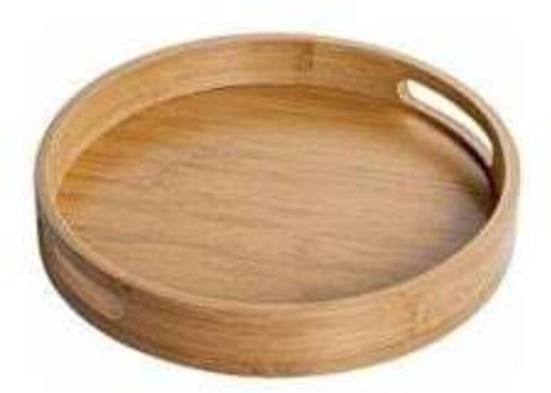 Rundes Serviertablett aus Holz mit Griffen, rundes dekoratives Tablett, natürlicher Bambus, verwendet für Snacks, Obst, ...