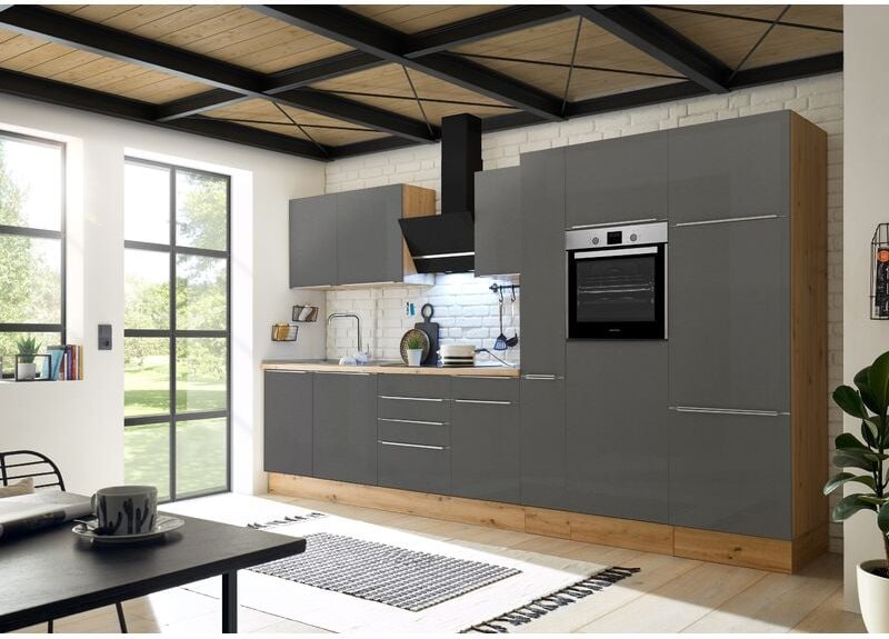 Küche Küchenzeile Küchenblock Marleen Premium 370 cm Grau Artisan Eiche Respekta
