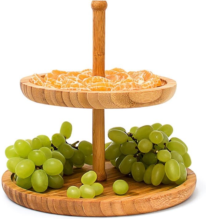 Etagere Bambus, HxD: 25 x 25 cm, 2-stöckige Obstetagere, für Gebäck, Snacks, Nüsse, Servierplatte, natur - Relaxdays