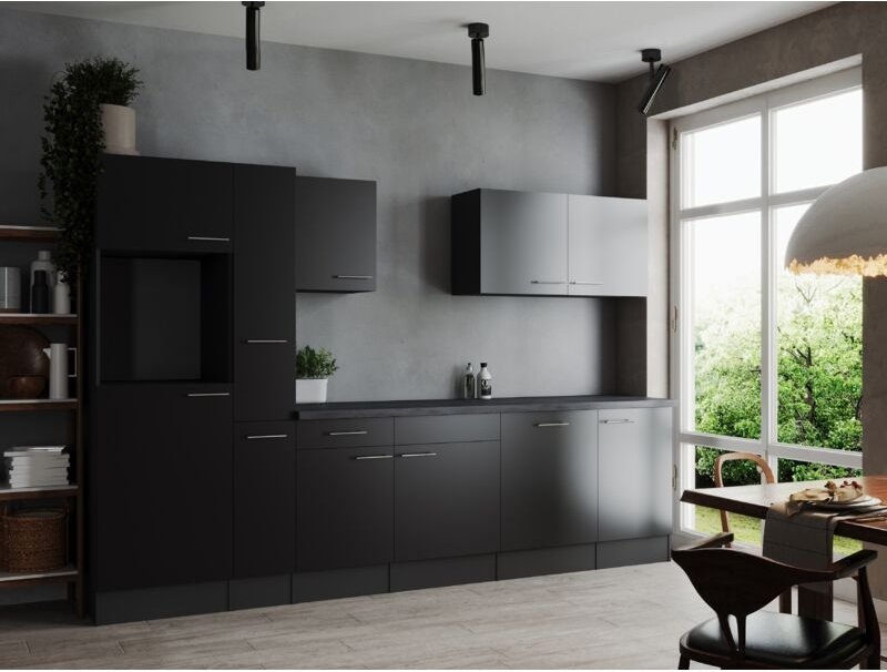 Küche Küchenzeile Leerblock Grau Matt Schwarz Oliver 310 cm Respekta